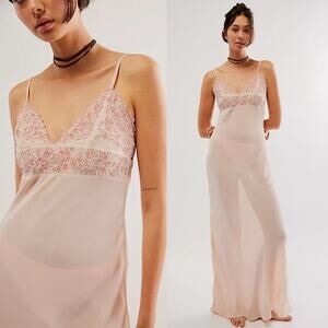 NEW Free People Midnight Magic Blush Pink Embroidered Lace Maxi Slip Dress Small